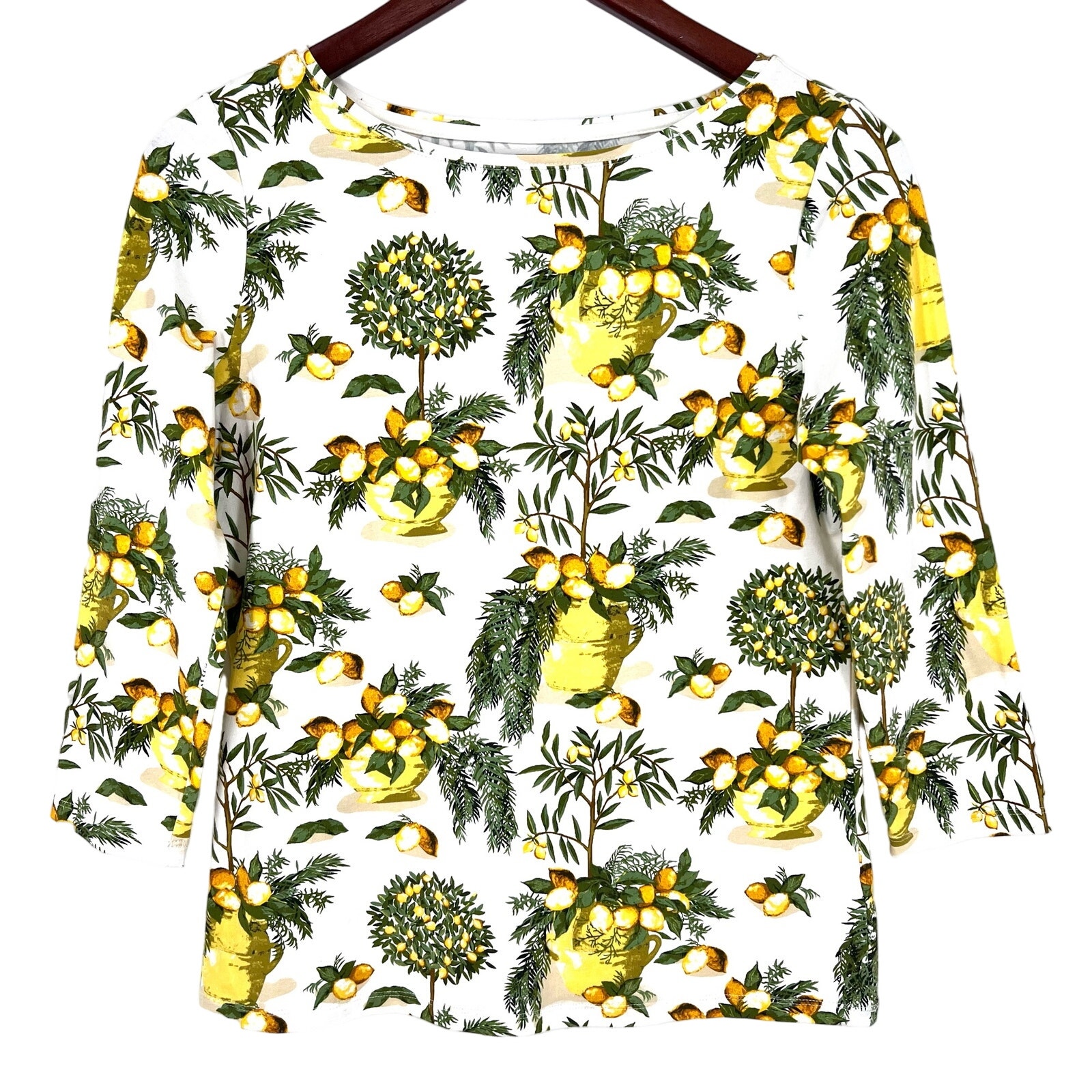 Talbots Sz Sp Small Petite Summer Fruit Lemons Unique Mature Blouse Shirt Top